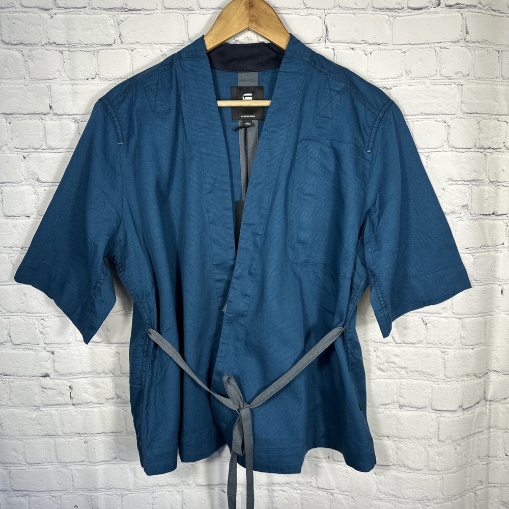 NEW G-Star RAW ETD Wrap Top Shirt Womens XL Nitro Blue Short Sleeve Belted